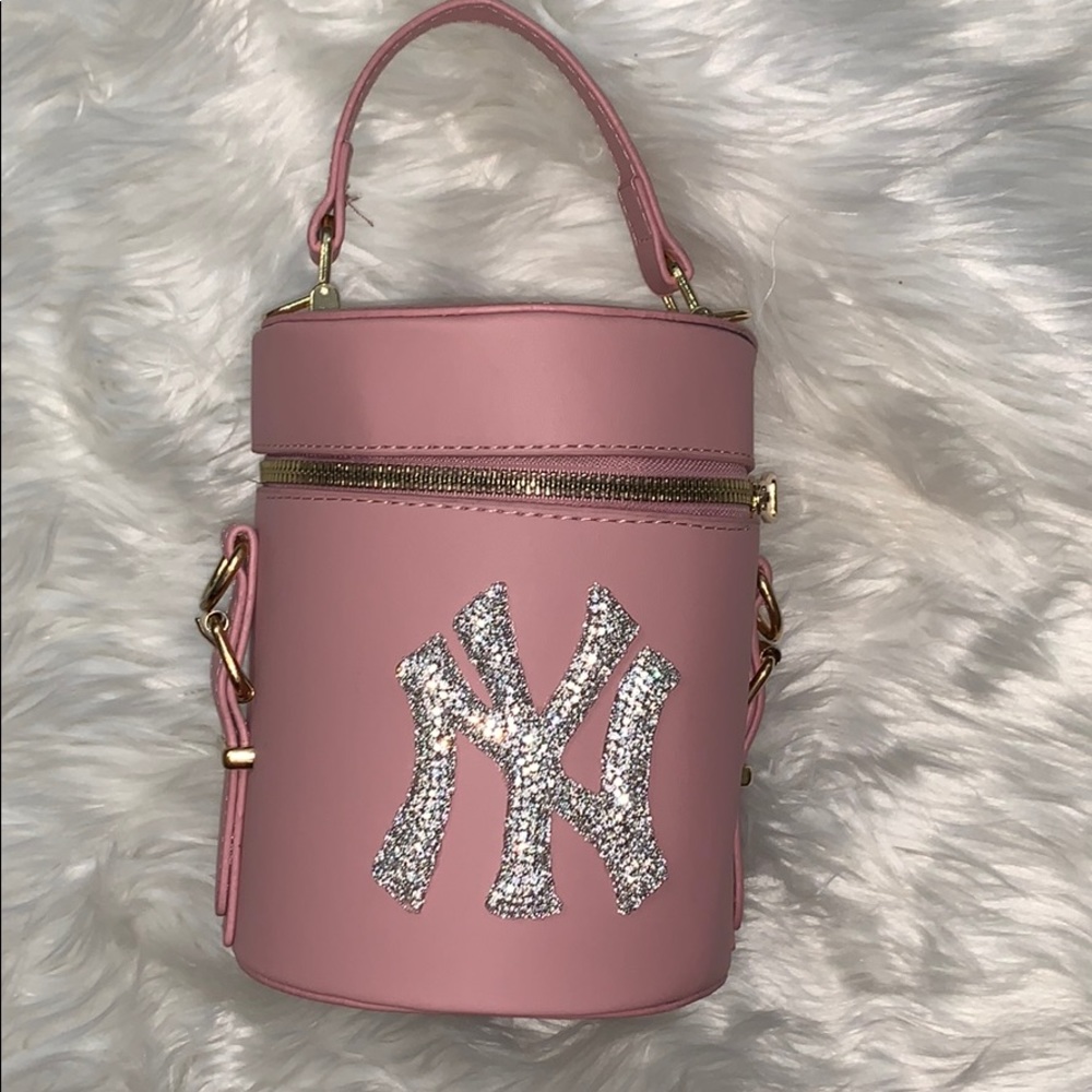 Pink and silver bling NY bucket purse hand bag